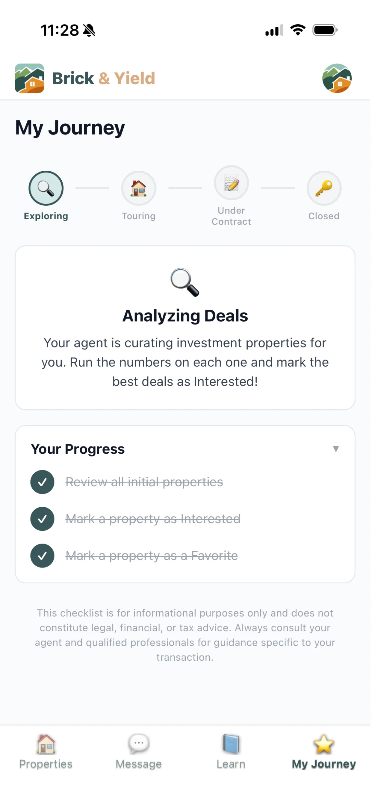 Brick & Yield client app — track your buying journey and milestones