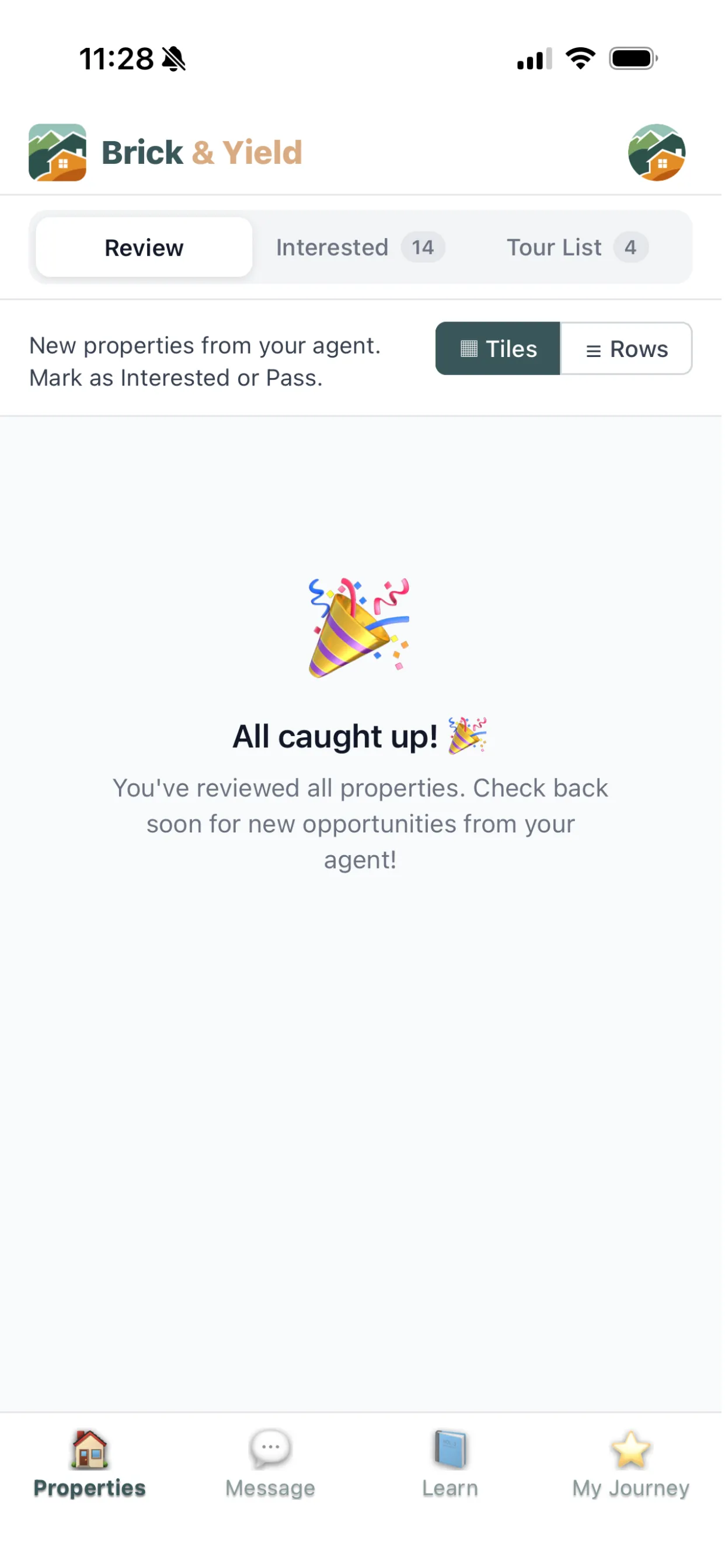 Brick & Yield client app — review curated properties from your agent